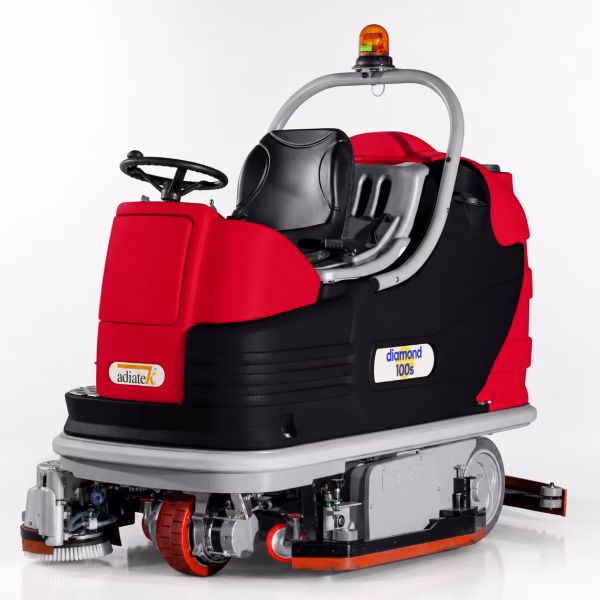 The “brush dry” system avoids the leaking at the end of the work. The cleaning system is very efficient and despite the big dimension the maintenance is very easy to operate as the brushes can be taken on and off fastly. This machine is particularly indicated for every fast maintenance cleaning and for large joints floors. Thanks to its AC traction wheel, the diamond machine requires a reduced maintenance related to the motor, which goes hand in hand with great performances both when starting to drive and when driving over ramps.